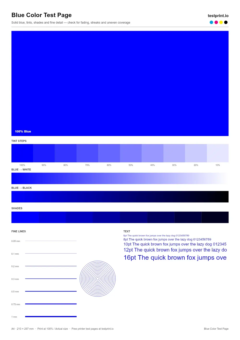 Preview of the Blue Color Test Page
