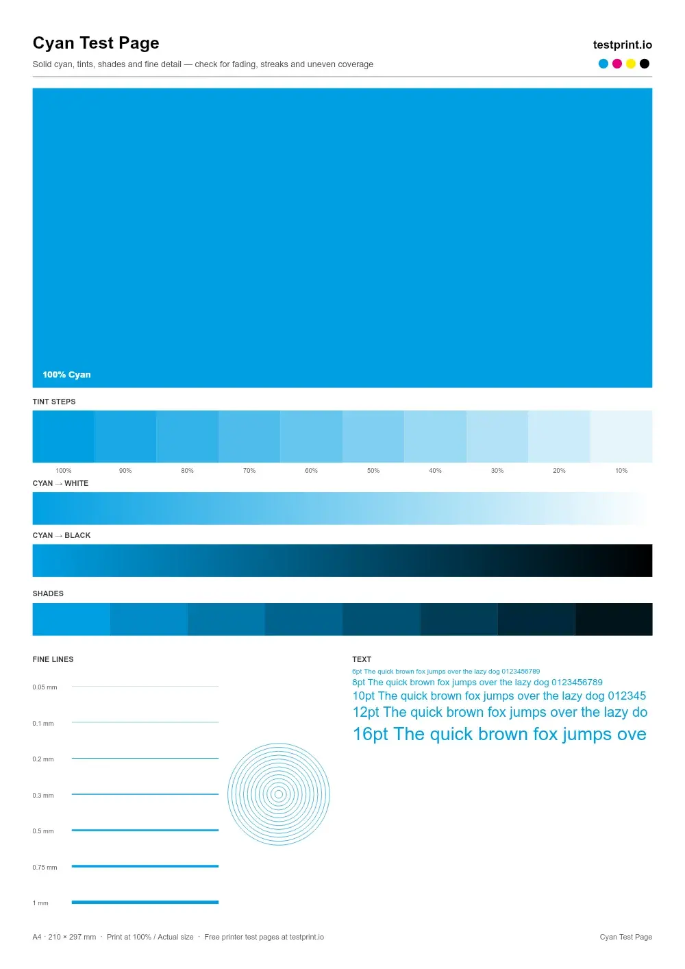 Preview of the Full Cyan Test Page