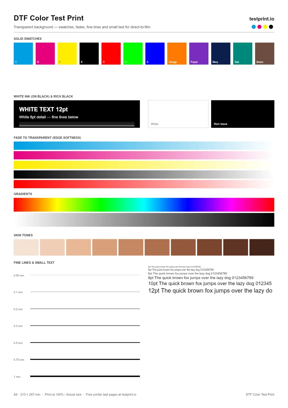 Preview of the DTF Color Test Print