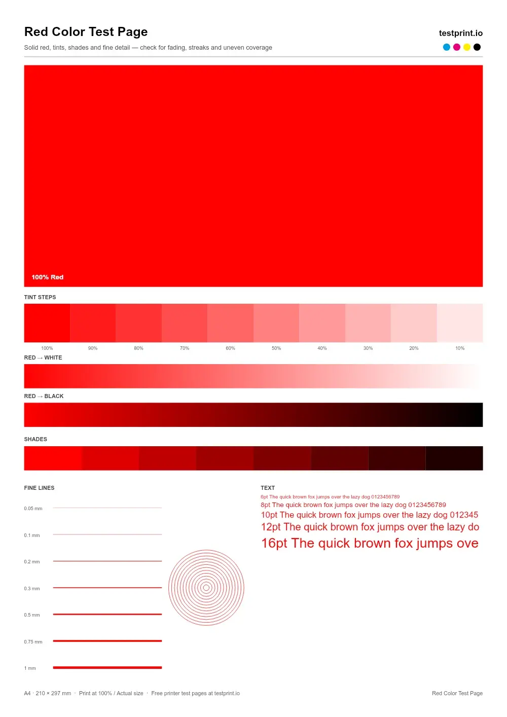 Preview of the Red Color Test Page