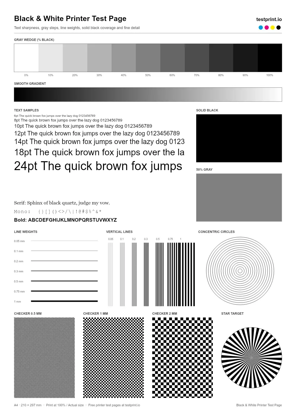 Preview of the Black and White Test Page