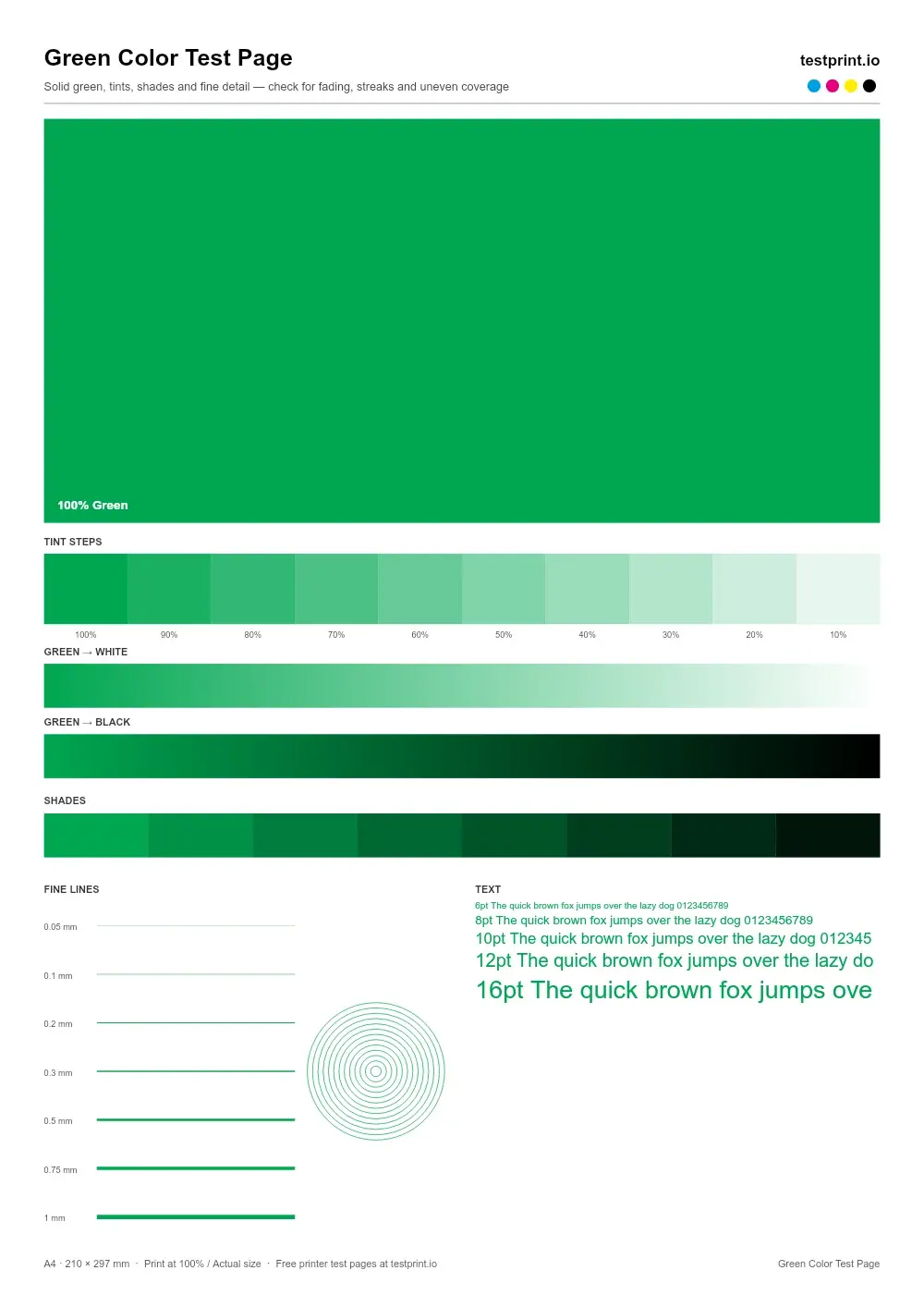 Preview of the Green Color Test Page