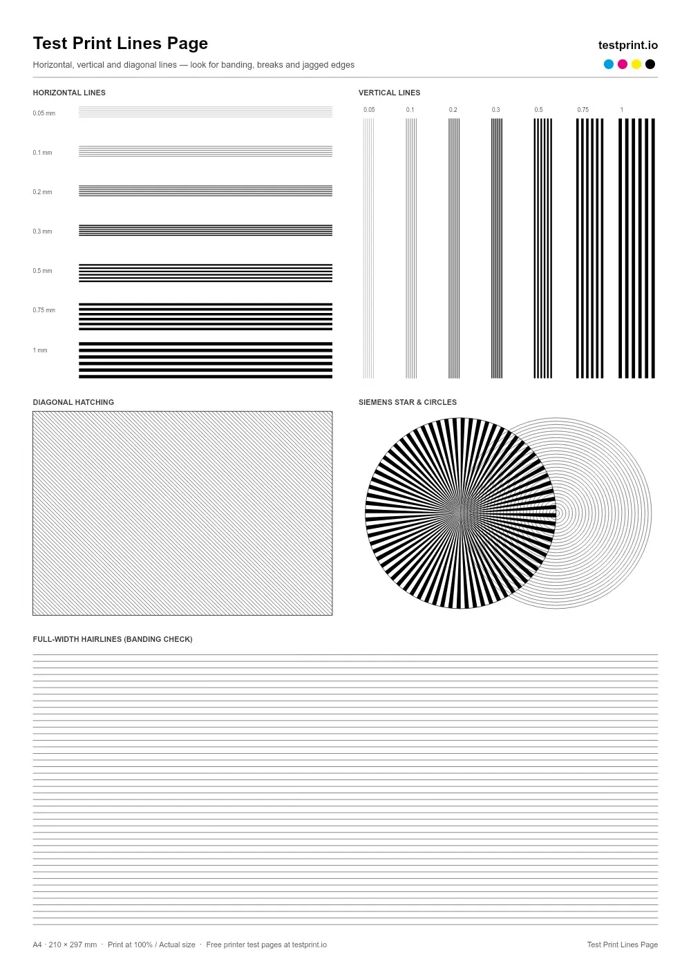 Preview of the Test Print Lines Page
