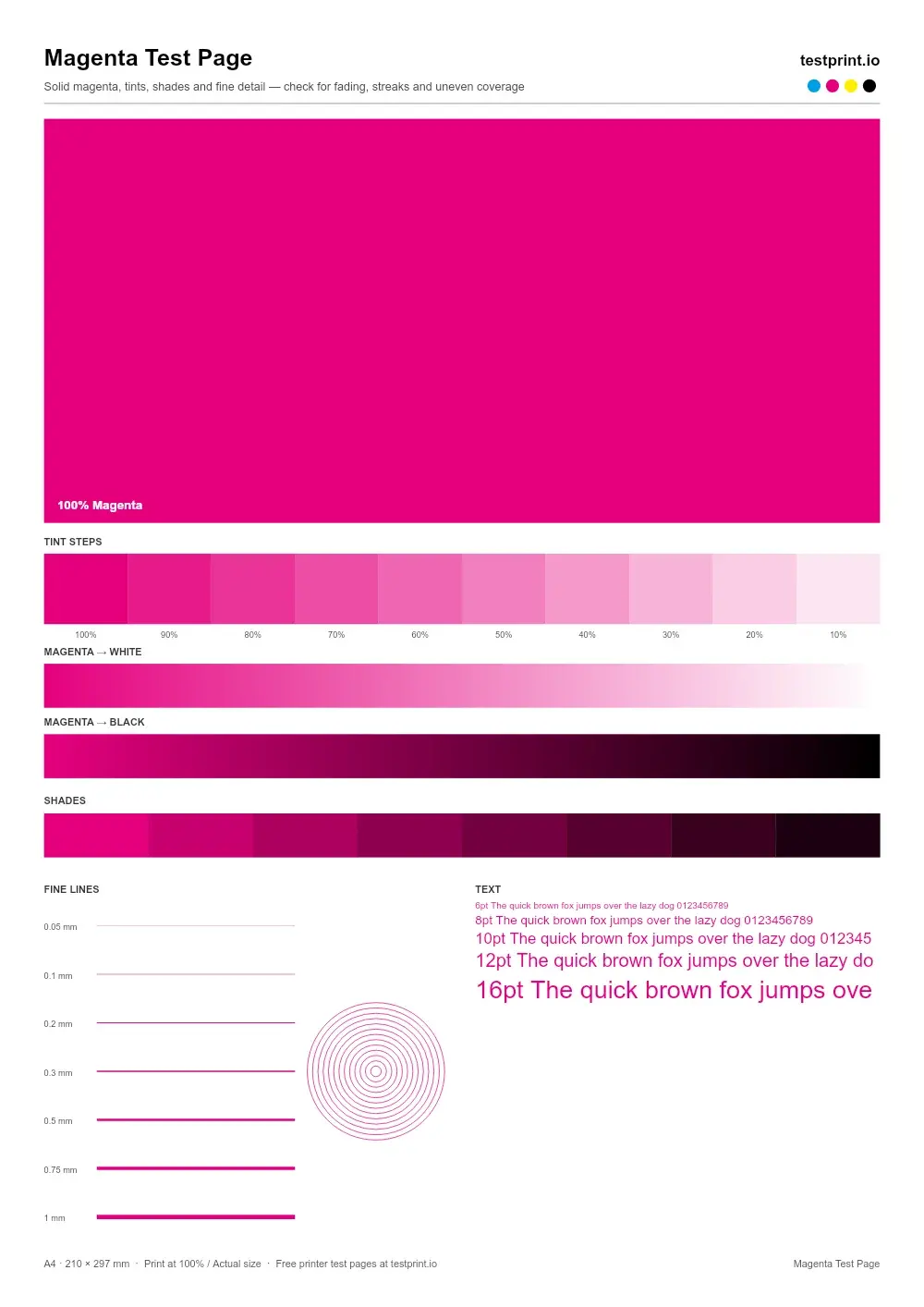 Preview of the Magenta Test Page
