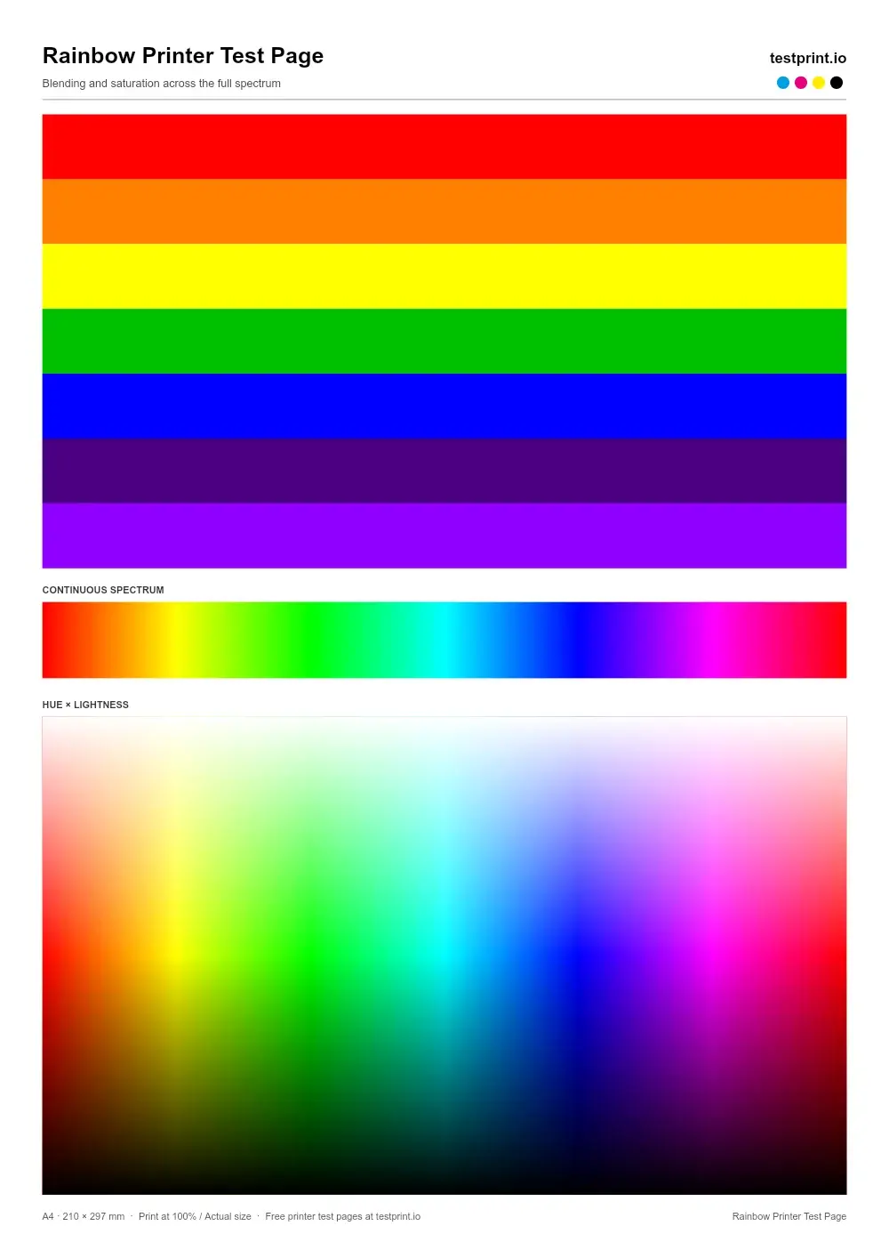 Preview of the Rainbow Print Test Page