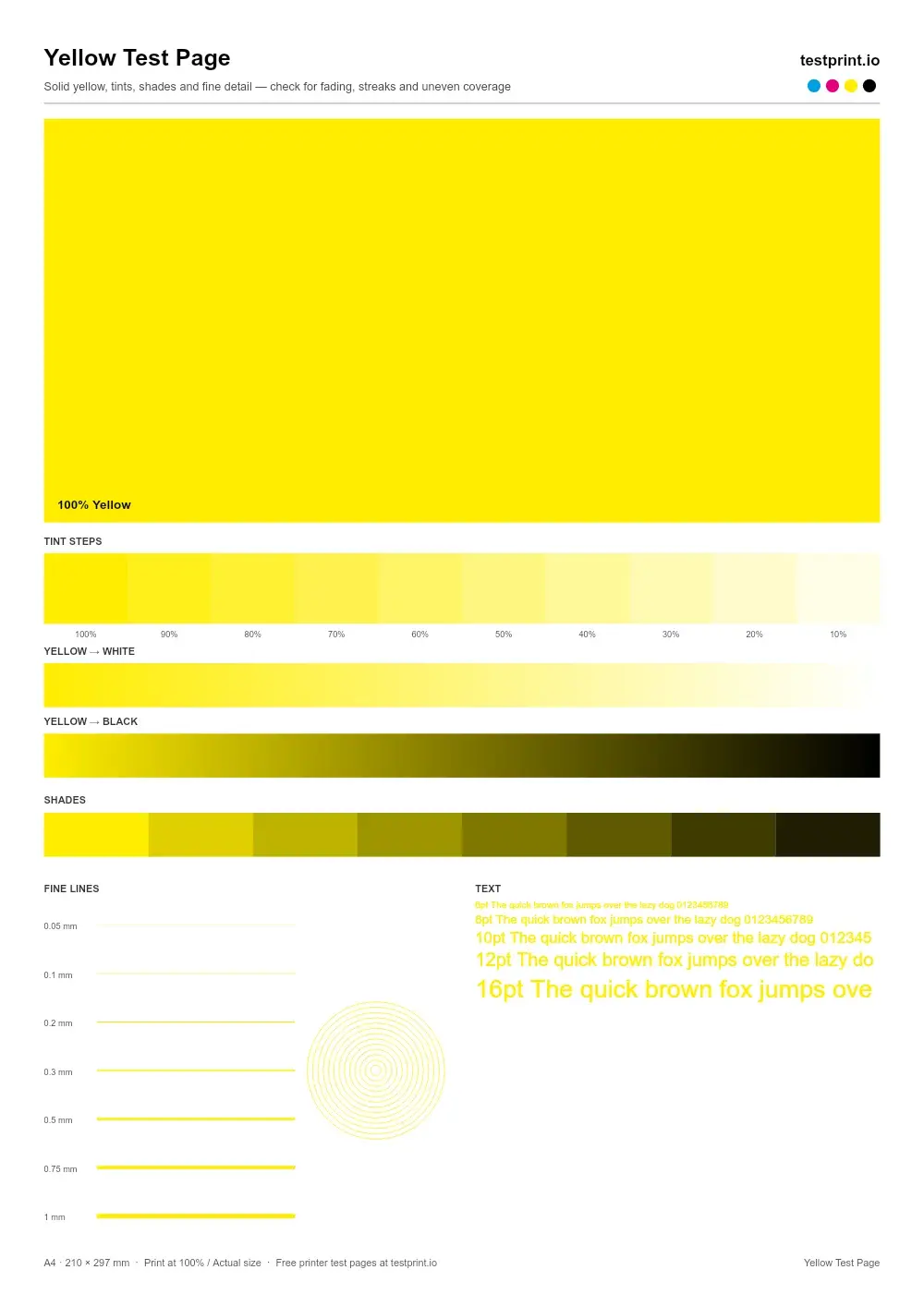 Preview of the Yellow Test Page